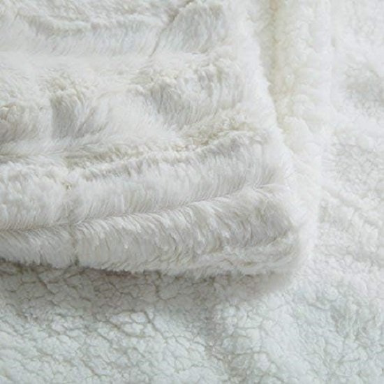 White Ivory Super Soft Warm Polar Faux Fur with Throw Blanket 63 x 87