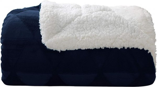 50” x 70” Large Throw Blanket, Sherpa Reversible Brushed Flannel Fleece Plush Blanket, Stylish Decorative, Lightweight, Soft and Warm Navy Blue