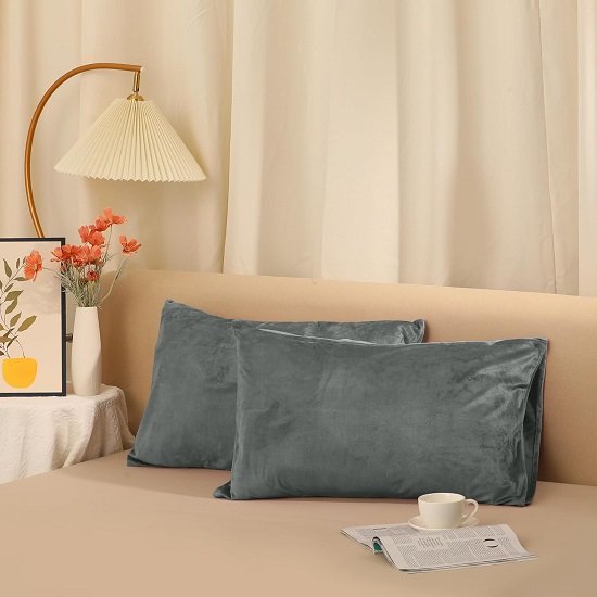 Velvet Pillowcases with Envelope Closure Set of 2 Soft and Durable (20"x30") Grey