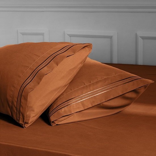 Microfiber Pillow Cases - Standard Size Set of 2-1800 Thread Count Ultra Soft Caramel Pumpkin Pillowcases - Wrinkle Resistant