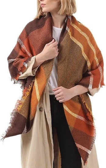 Womens Winter Scarf Tassel Plaid Scarf Chunky Blanket Scarves Soft Lightweight Blanket Thick Large Wrap Shawl