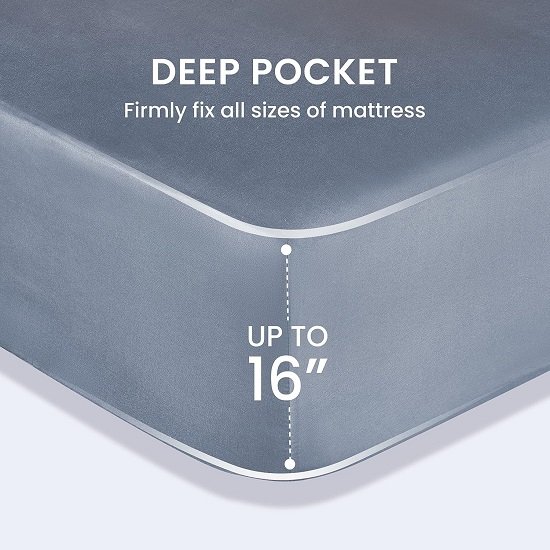 Super Soft Cooling Queen Bed Sheets Set 4 Piece - Easy Care Fitted Flat Sheet & Pillowcase Sets - Wrinkle Free, Fade Resistant, Deep Pocket 16" (Flint Blue, Queen)