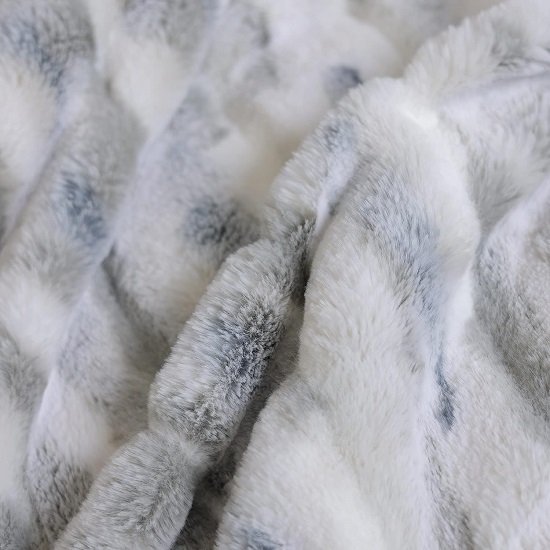 Plush Faux Fur Throw Blanket with Marble Pattern Print, Warm and Cream Fuzzy Blanket, Decorative Blanket for Couch Sofa Chair Bed Living Room, 50" X 60", Blue